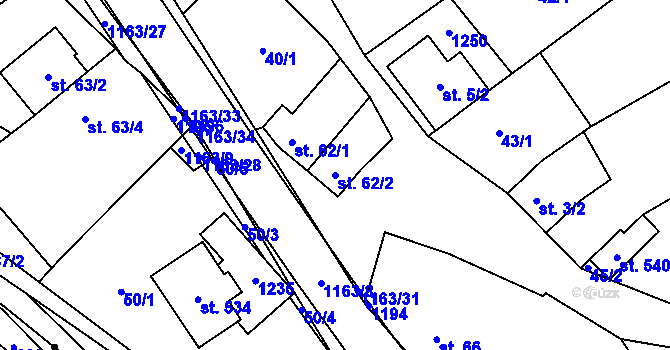 Parcela st. 62/2 v KÚ Chvalčov, Katastrální mapa
