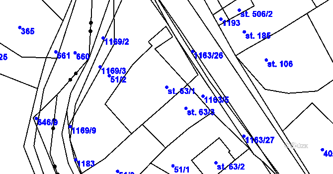 Parcela st. 63/1 v KÚ Chvalčov, Katastrální mapa