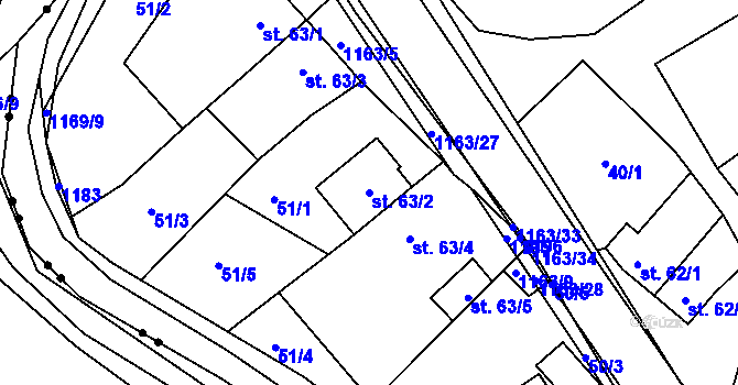 Parcela st. 63/2 v KÚ Chvalčov, Katastrální mapa