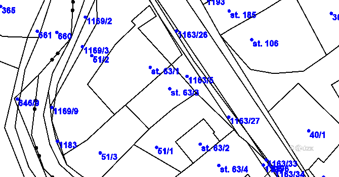 Parcela st. 63/3 v KÚ Chvalčov, Katastrální mapa