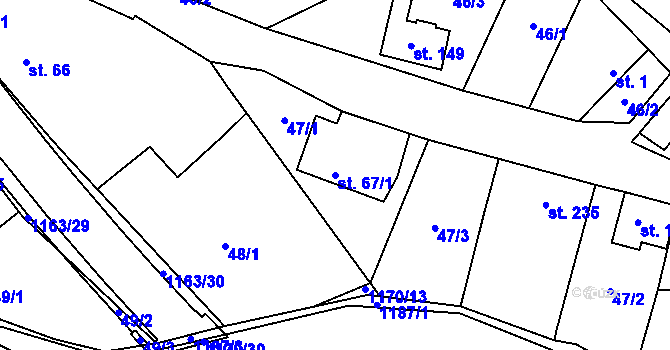 Parcela st. 67/1 v KÚ Chvalčov, Katastrální mapa