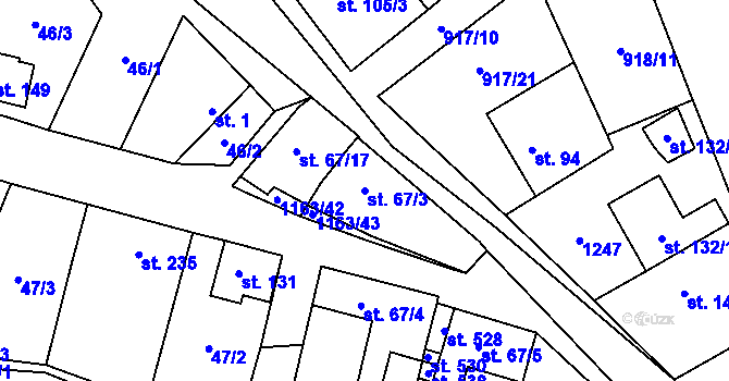 Parcela st. 67/3 v KÚ Chvalčov, Katastrální mapa