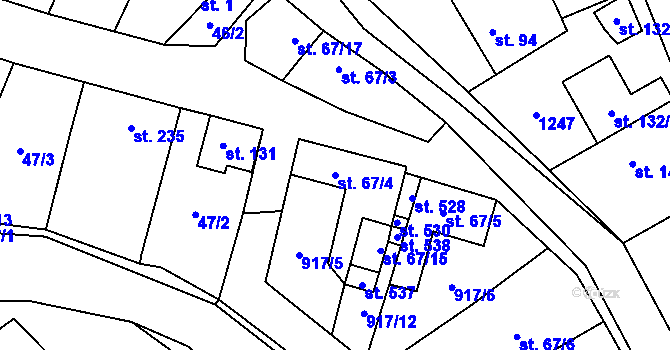 Parcela st. 67/4 v KÚ Chvalčov, Katastrální mapa