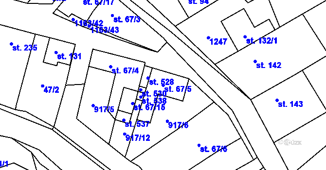 Parcela st. 67/5 v KÚ Chvalčov, Katastrální mapa