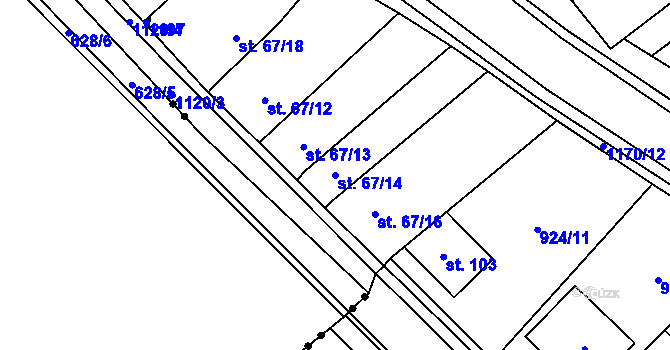 Parcela st. 67/14 v KÚ Chvalčov, Katastrální mapa