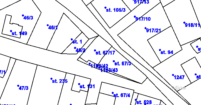 Parcela st. 67/17 v KÚ Chvalčov, Katastrální mapa