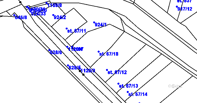 Parcela st. 67/18 v KÚ Chvalčov, Katastrální mapa