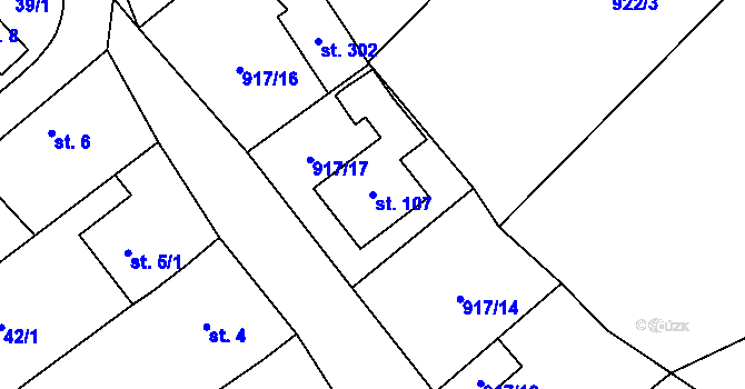 Parcela st. 107 v KÚ Chvalčov, Katastrální mapa