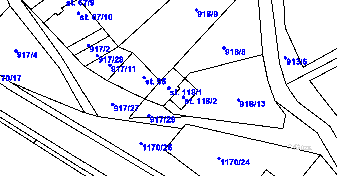 Parcela st. 118/1 v KÚ Chvalčov, Katastrální mapa