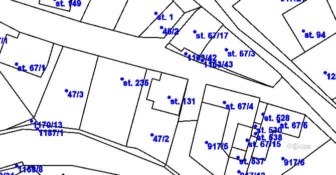 Parcela st. 131 v KÚ Chvalčov, Katastrální mapa