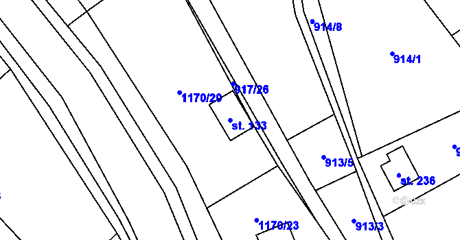 Parcela st. 133 v KÚ Chvalčov, Katastrální mapa
