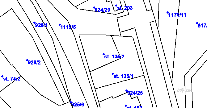 Parcela st. 135/2 v KÚ Chvalčov, Katastrální mapa