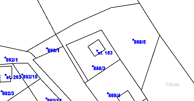 Parcela st. 183 v KÚ Chvalčov, Katastrální mapa