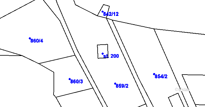 Parcela st. 200 v KÚ Chvalčov, Katastrální mapa