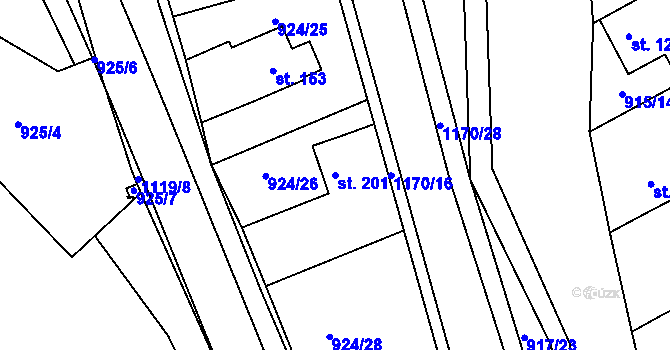 Parcela st. 201 v KÚ Chvalčov, Katastrální mapa