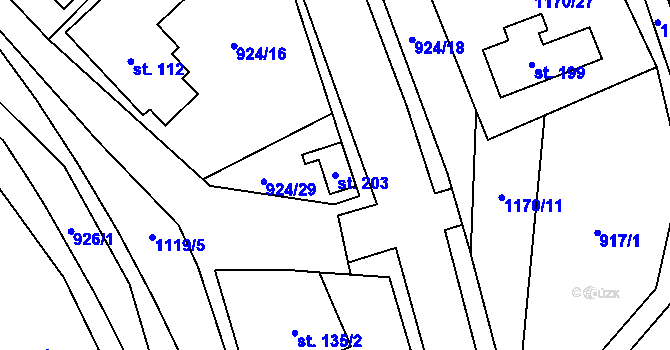Parcela st. 203 v KÚ Chvalčov, Katastrální mapa