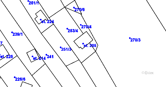 Parcela st. 205 v KÚ Chvalčov, Katastrální mapa
