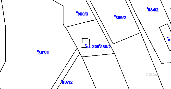 Parcela st. 206 v KÚ Chvalčov, Katastrální mapa