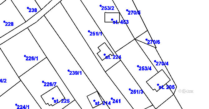 Parcela st. 224 v KÚ Chvalčov, Katastrální mapa