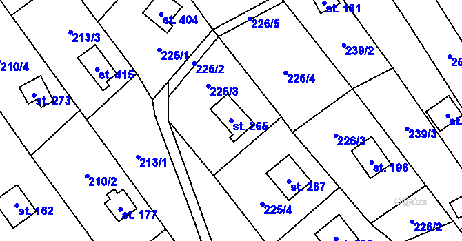 Parcela st. 265 v KÚ Chvalčov, Katastrální mapa