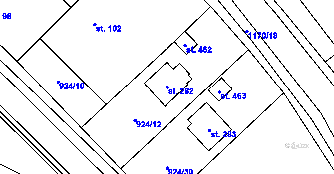 Parcela st. 282 v KÚ Chvalčov, Katastrální mapa