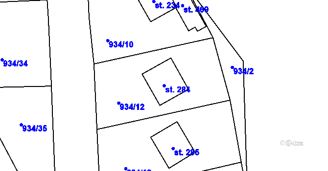 Parcela st. 284 v KÚ Chvalčov, Katastrální mapa