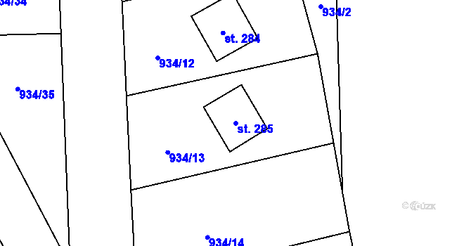 Parcela st. 285 v KÚ Chvalčov, Katastrální mapa