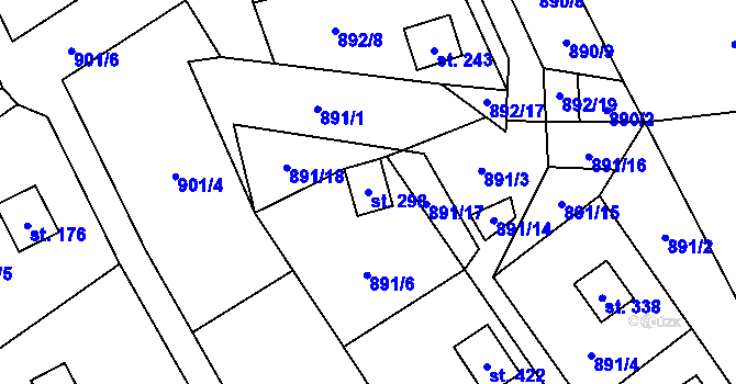 Parcela st. 298 v KÚ Chvalčov, Katastrální mapa