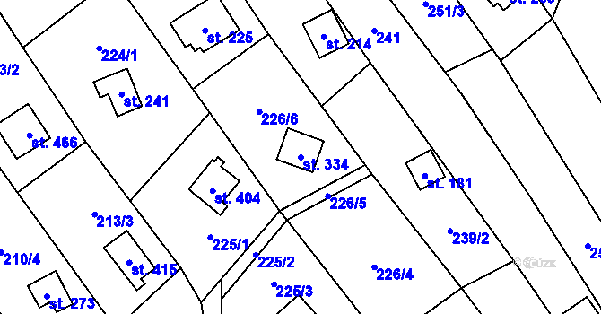 Parcela st. 334 v KÚ Chvalčov, Katastrální mapa