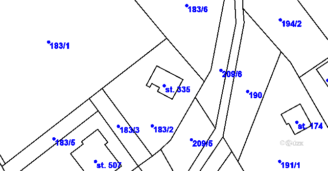 Parcela st. 335 v KÚ Chvalčov, Katastrální mapa