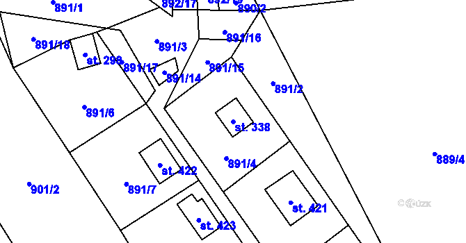 Parcela st. 338 v KÚ Chvalčov, Katastrální mapa