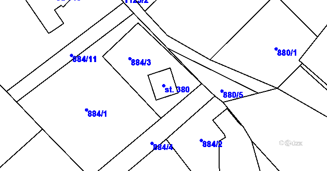 Parcela st. 380 v KÚ Chvalčov, Katastrální mapa