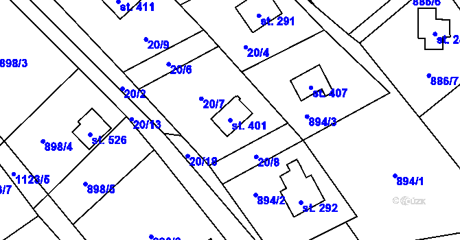 Parcela st. 401 v KÚ Chvalčov, Katastrální mapa