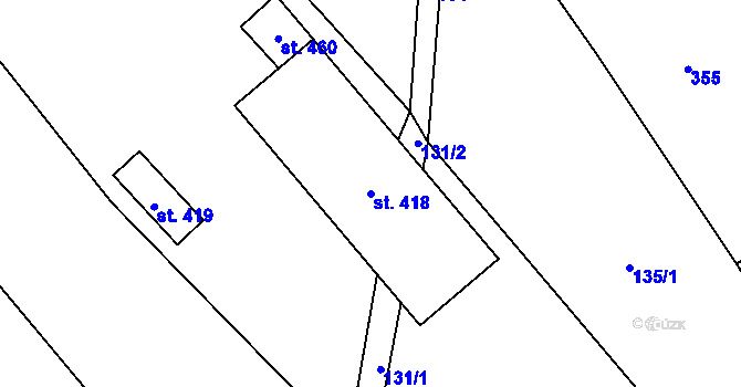Parcela st. 418 v KÚ Chvalčov, Katastrální mapa