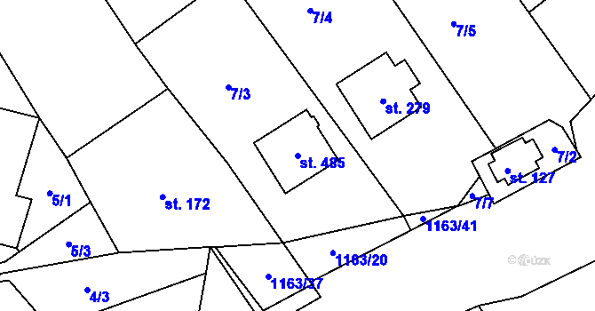 Parcela st. 485 v KÚ Chvalčov, Katastrální mapa