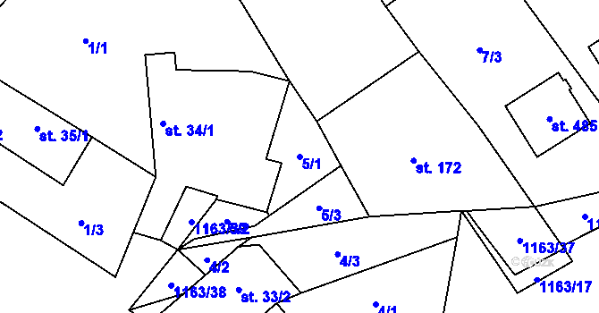 Parcela st. 5/1 v KÚ Chvalčov, Katastrální mapa