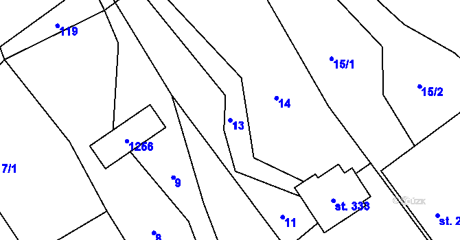 Parcela st. 13 v KÚ Chvalčov, Katastrální mapa