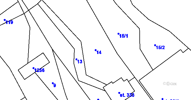 Parcela st. 14 v KÚ Chvalčov, Katastrální mapa