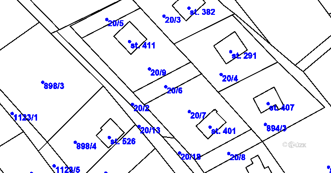 Parcela st. 20/6 v KÚ Chvalčov, Katastrální mapa