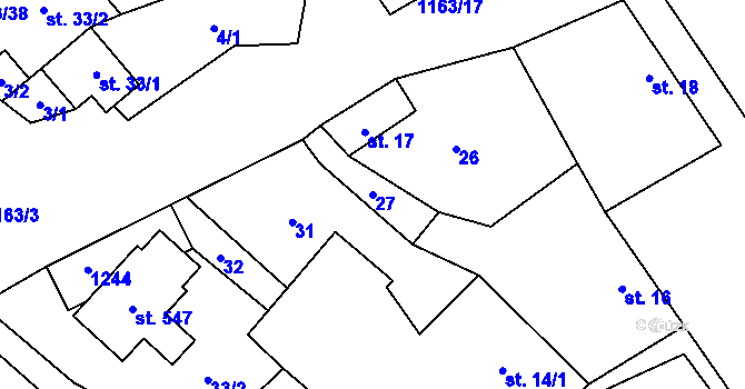 Parcela st. 27 v KÚ Chvalčov, Katastrální mapa