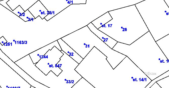 Parcela st. 31 v KÚ Chvalčov, Katastrální mapa