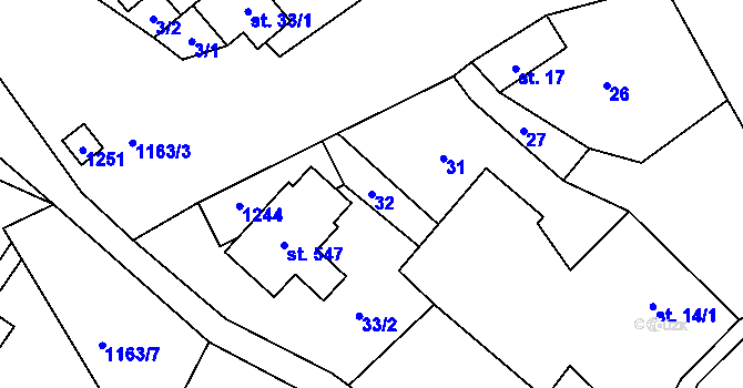 Parcela st. 32 v KÚ Chvalčov, Katastrální mapa