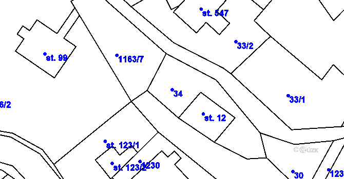 Parcela st. 34 v KÚ Chvalčov, Katastrální mapa