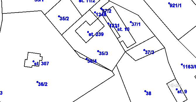 Parcela st. 35/3 v KÚ Chvalčov, Katastrální mapa