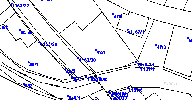 Parcela st. 48/1 v KÚ Chvalčov, Katastrální mapa