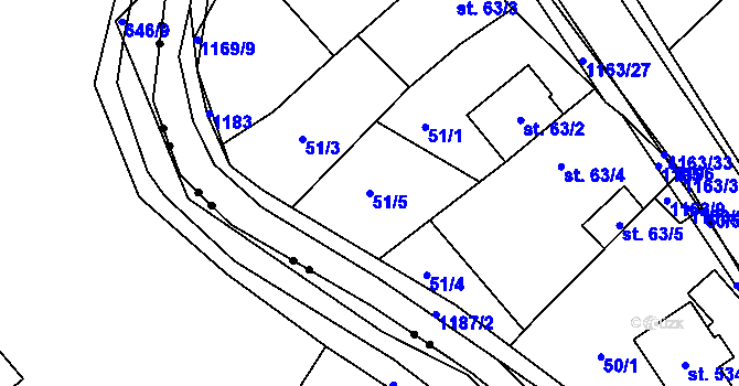 Parcela st. 51/5 v KÚ Chvalčov, Katastrální mapa