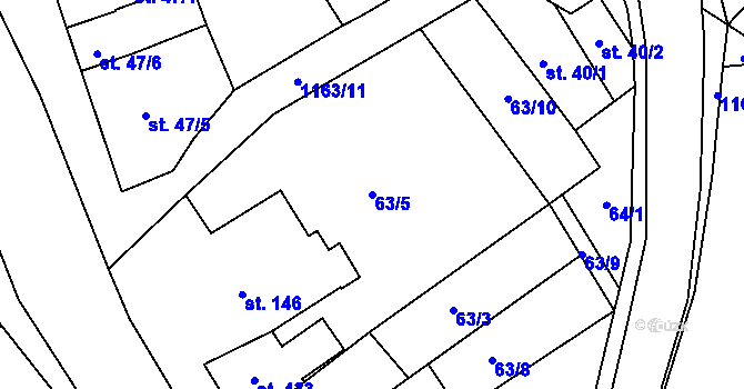 Parcela st. 63/5 v KÚ Chvalčov, Katastrální mapa