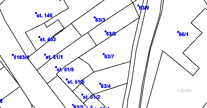 Parcela st. 63/7 v KÚ Chvalčov, Katastrální mapa