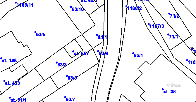 Parcela st. 63/9 v KÚ Chvalčov, Katastrální mapa