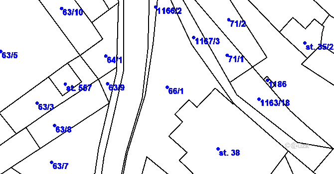 Parcela st. 66/1 v KÚ Chvalčov, Katastrální mapa